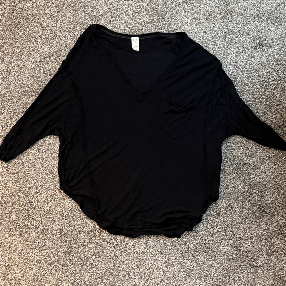 We The Free Black V-Neck Dolman Pocket Tunic Top